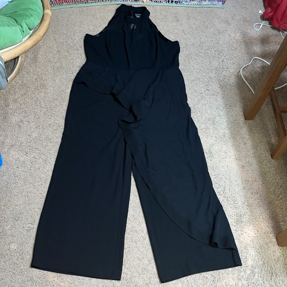 City Chic Mika Halter Jumpsuit Sheer Asymmetrical Ruffle Overlay Wide Leg 20 - Picture 5 of 12